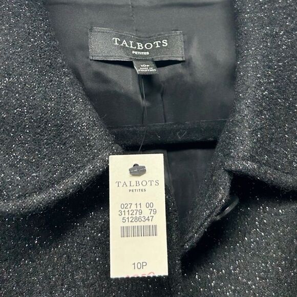 NWT Talbots Wool Blend Black Sparkly Button Up Blazer Coat Jacket 10 Petite - Picture 6 of 8